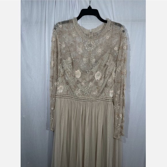 NWT $598 Mac Duggal [ 22 ] Embellished Illusion‎ High Neck Gown in Vanilla Cream - Picture 4 of 16